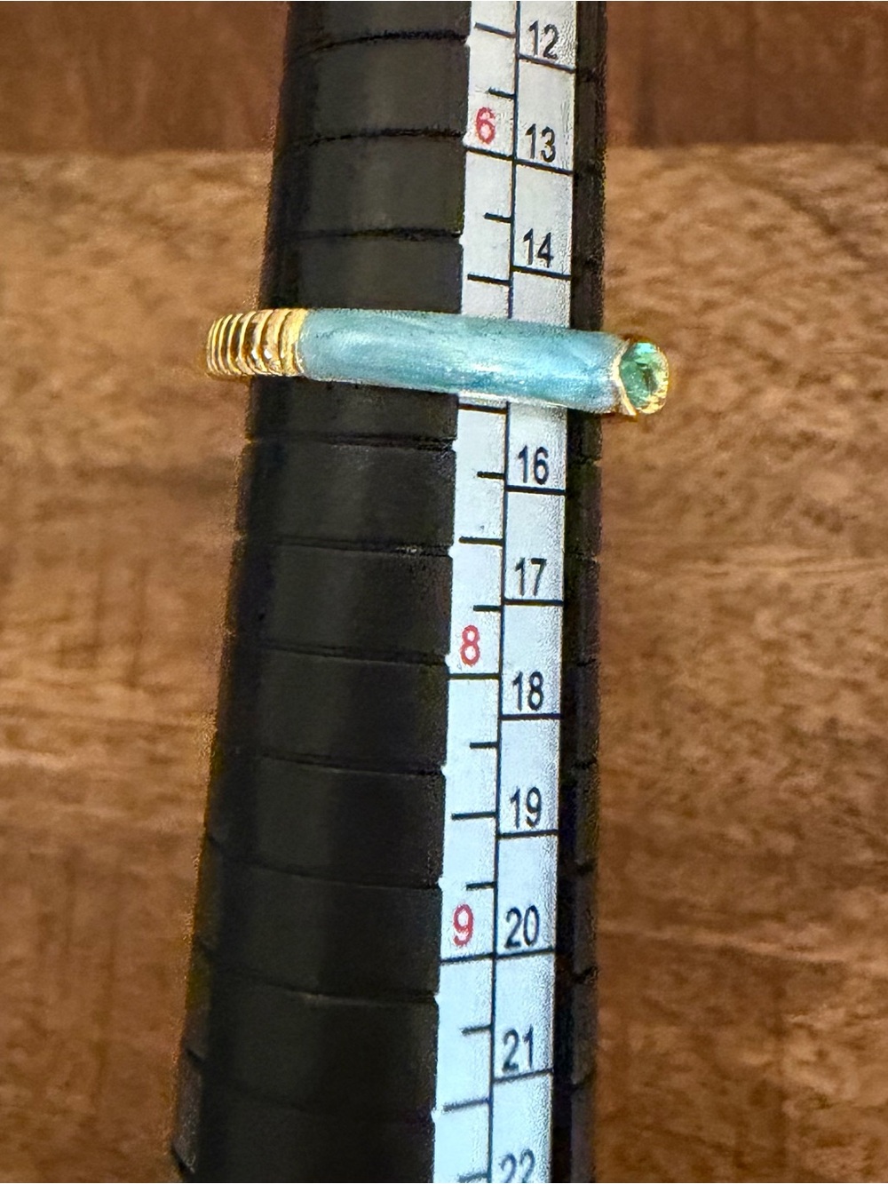 Gold-Tone Blue Enamel Ring with Green Crystal Accent Size 7 - Picture 6 of 7